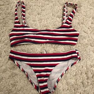 Solid and striped bikini set